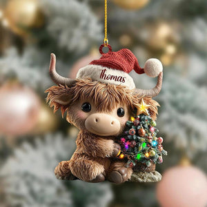 Personalized Highland Cow Christmas Ornament, Highland Cow Ornament Hanging, Funny Cattle Ornament, Highland Cow Lovers Gift