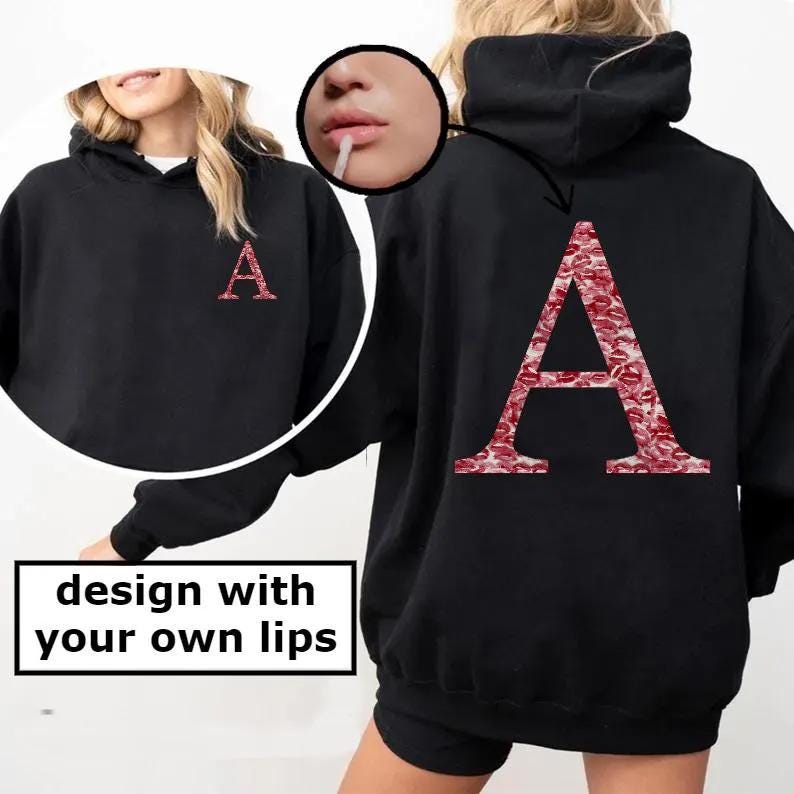 Custom Kiss Hoodie, Kiss Hoodie Initial, Kiss Mark Hoodie, Kisses Hoodie, Valentine Hoodie, Valentine Shirt, Kiss Shirt, Monogram T-Shirt