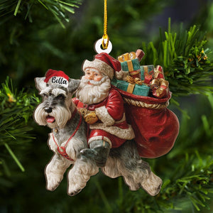 Personalized Schnauzer Dog and Santa Christmas Wood Ornament, Flat 2D Holiday Tree Decor Gift for Dog Lovers, Families Pet Keepsakef