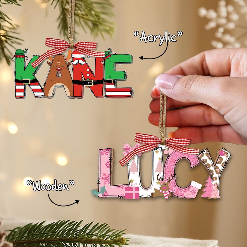 Personalized Acrylic / Wooden Kids' Name Christmas Ornament Christmas Decoration For Christmas Tree Custom Xmas Gift for Kid
