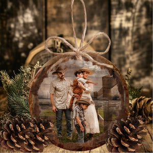 Custom Photo Ornament: Rustic Christmas Tree Decor