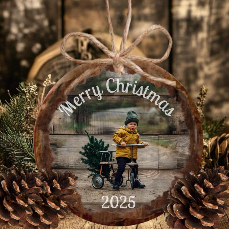 Custom Photo Ornament: Rustic Christmas Tree Decor