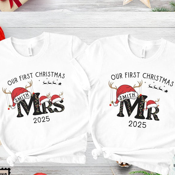 Personalized Couple Christmas Matching Sweatshirts, Mr Mrs Couple Christmas Matching Sweater, First Christmas Married Xmas Couple Shirt Gift