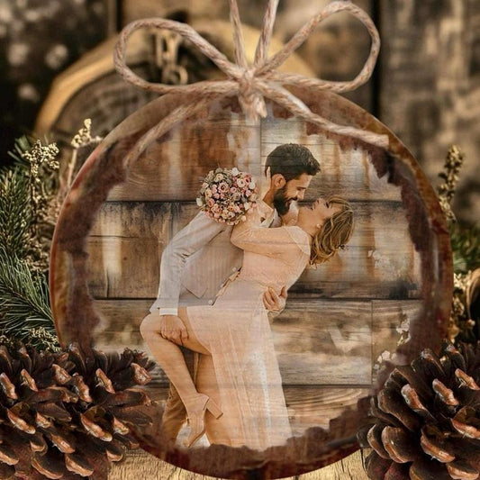 Custom Photo Ornament: Rustic Christmas Tree Decor