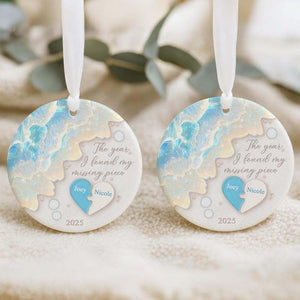 The Year I Found My Missing Piece Ornament, Custom Couple Sea Glass Ornament, Christmas Gift for Him or Her, Newly Wed Gift, Christmas Decor