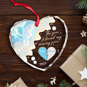The Year I Found My Missing Piece Ornament, Custom Couple Sea Glass Ornament, Christmas Gift for Him or Her, Newly Wed Gift, Christmas Decor.