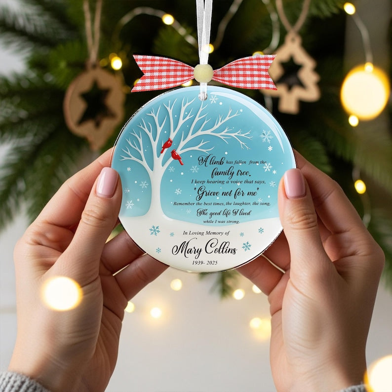 2D Flat Custom Memorial Sea Glass Ornament,Christmas in Heaven Ornament,Heirloom Memorial,Dad Mom Remembrance Loss Ornament,Xmas Ornament