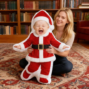 Custom Baby Photo Pillow Personalized Christmas Santa Cushion, Holiday Elf Doll Pillow, Unique Baby Gift Keepsake, Christmas Decor