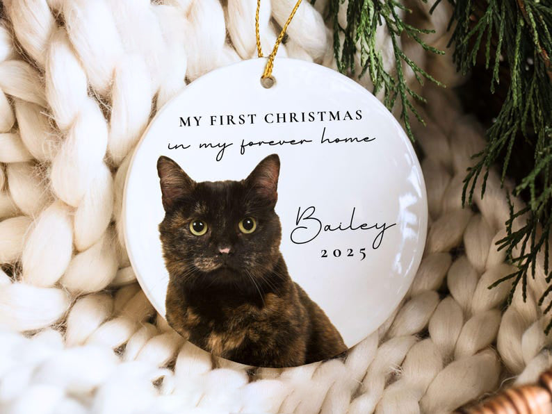 Forever Home Cat First Christmas Ornament Custom Cat Photo Gifts for Cat Lovers Personalized Cat Photo Ornament Christmas Gift for Cats