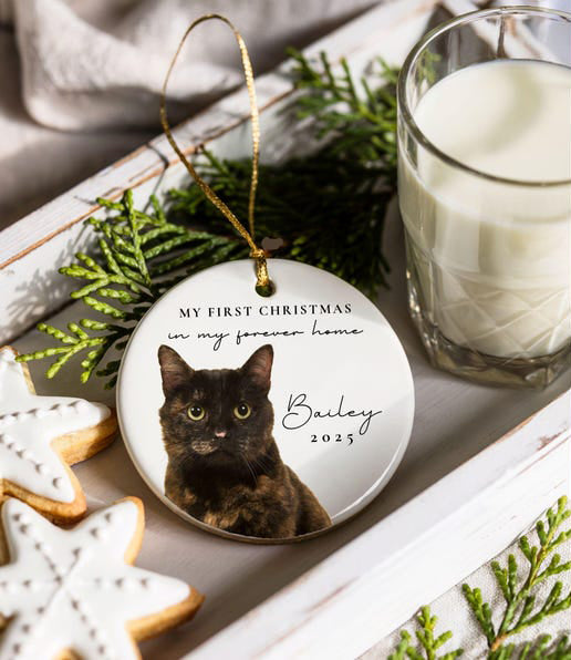Forever Home Cat First Christmas Ornament Custom Cat Photo Gifts for Cat Lovers Personalized Cat Photo Ornament Christmas Gift for Cats