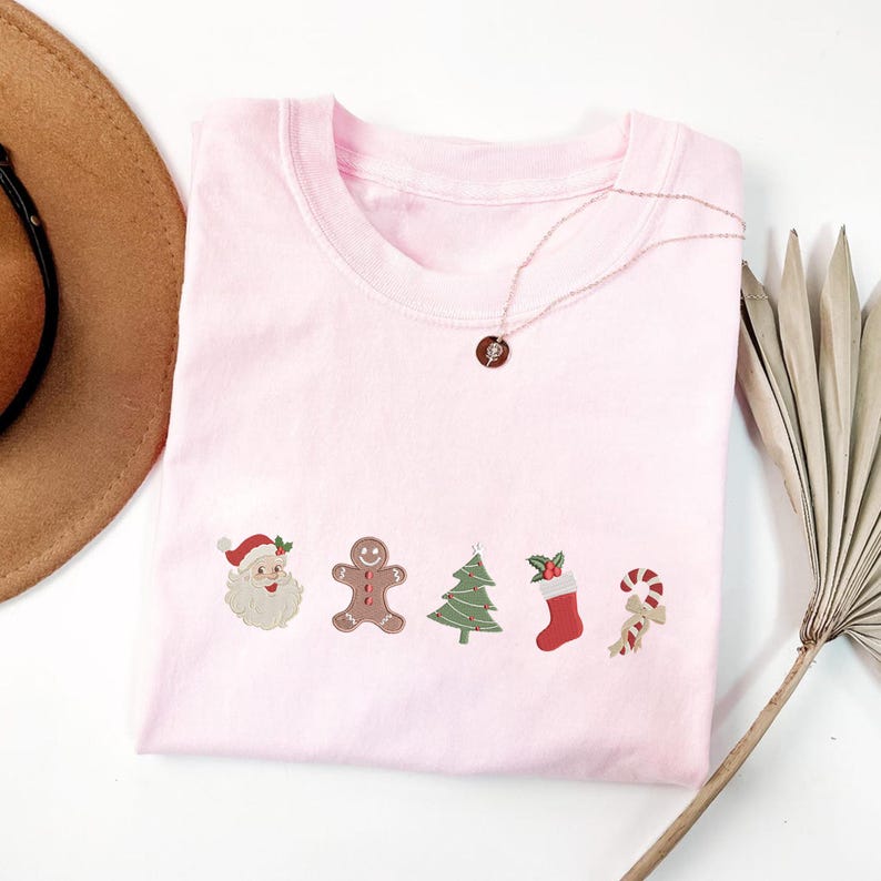 Coquette Christmas Embroidered Bundle Sweatshirt, Christmas Tree Embroidery Sweatshirt, Christmas Embroidery Sweatshirt, Embroidered Gingerbread, Cute Bow