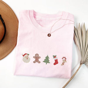 Coquette Christmas Embroidered Bundle Sweatshirt, Christmas Tree Embroidery Sweatshirt, Christmas Embroidery Sweatshirt, Embroidered Gingerbread, Cute Bow