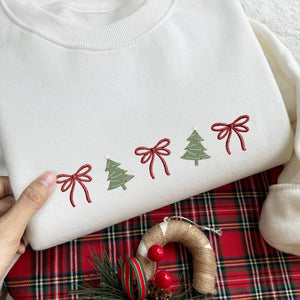 Coquette Christmas Embroidered Bundle Sweatshirt, Christmas Tree Embroidery Sweatshirt, Christmas Embroidery Sweatshirt, Embroidered Gingerbread, Cute Bow