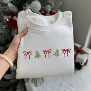 Coquette Christmas Embroidered Bundle Sweatshirt, Christmas Tree Embroidery Sweatshirt, Christmas Embroidery Sweatshirt, Embroidered Gingerbread, Cute Bow