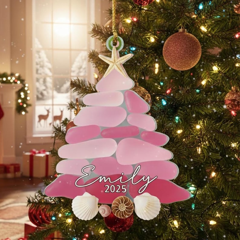 Custom Sea Glass Christmas Tree Ornament: Personalized Holiday Keepsake, 2D Flat Ornament