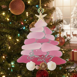 Custom Sea Glass Christmas Tree Ornament: Personalized Holiday Keepsake, 2D Flat Ornament