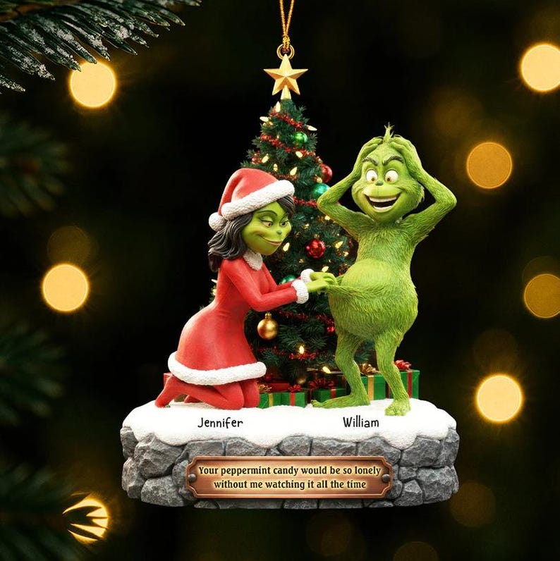 Personalized Green Monster Couple Ornament, Funny Custom Christmas Tree Decoration, 2D Holiday Keepsake Gift