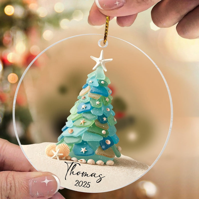 Personalized Seaglass Christmas Tree Ornament: Glass Ocean Ornament