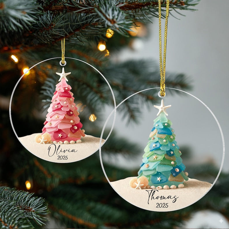 Personalized Seaglass Christmas Tree Ornament: Glass Ocean Ornament