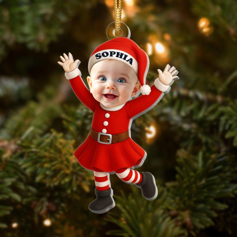 Personalized Baby's First Christmas Photo Ornament: Santa, Reindeer, Snowman
