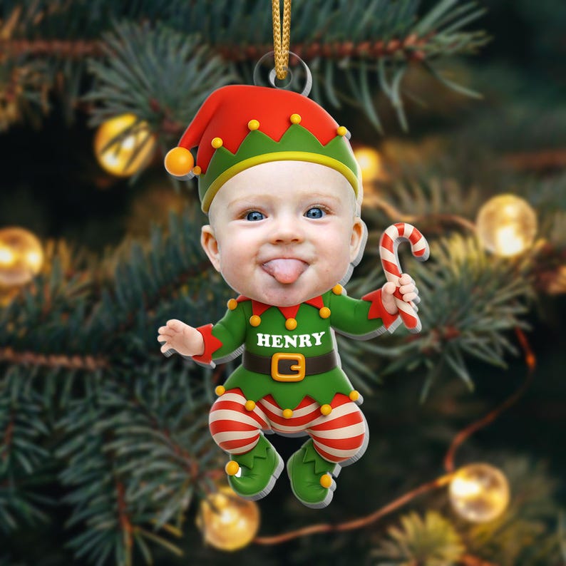 Personalized Baby's First Christmas Photo Ornament: Santa, Reindeer, Snowman