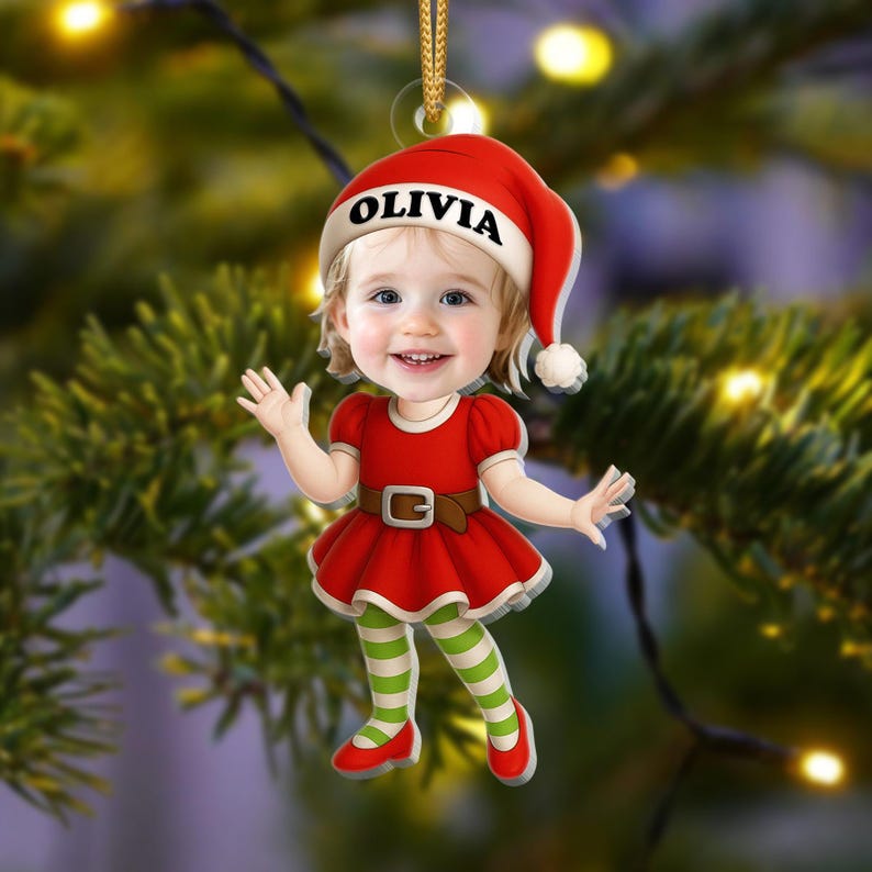 Personalized Baby's First Christmas Photo Ornament: Santa, Reindeer, Snowman