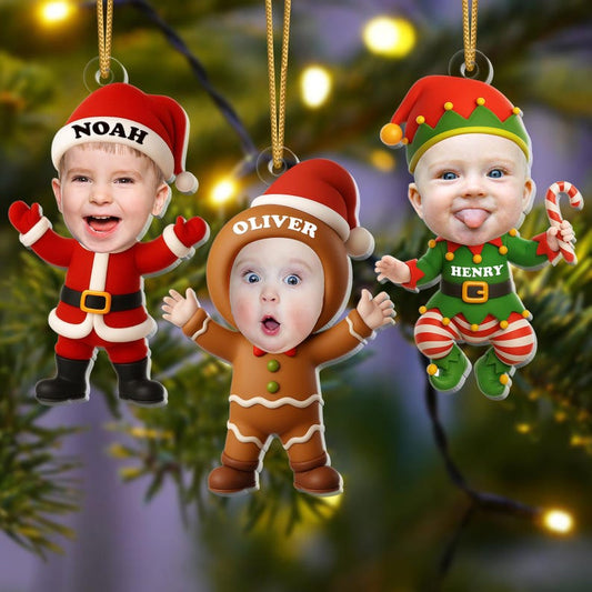 Personalized Baby's First Christmas Photo Ornament: Santa, Reindeer, Snowman