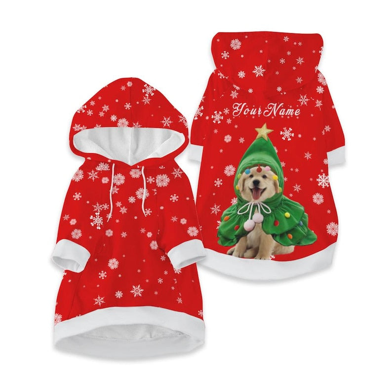Personalized Christmas Dog Hoodie with Photo, Xmas Pet Outfit, Custom Dog & Cat Clothing, Dog Christmas Hoodie, Gift for Pet Lovers