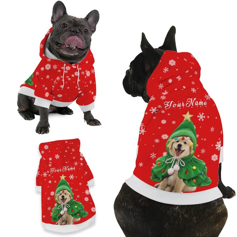 Personalized Christmas Dog Hoodie with Photo, Xmas Pet Outfit, Custom Dog & Cat Clothing, Dog Christmas Hoodie, Gift for Pet Lovers