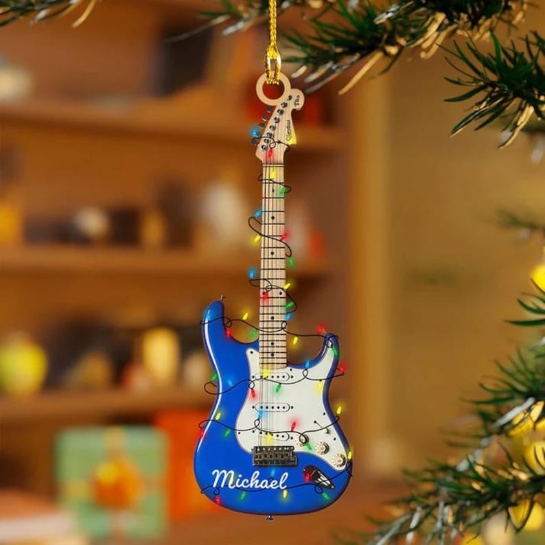 Custom Name Classic Guitar Christmas 2D Flat Acrylic Ornament, Christmas Tree Hanging Decor, Custom Guitar Lover Ornament,Guitar Lover Gift