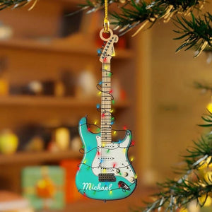Custom Name Classic Guitar Christmas 2D Flat Acrylic Ornament, Christmas Tree Hanging Decor, Custom Guitar Lover Ornament,Guitar Lover Gift