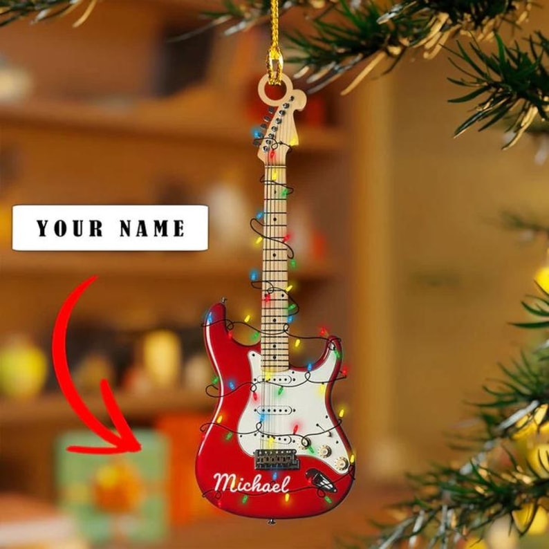 Custom Name Classic Guitar Christmas 2D Flat Acrylic Ornament, Christmas Tree Hanging Decor, Custom Guitar Lover Ornament,Guitar Lover Gift