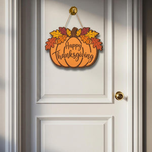 Personalized Thanksgiving Wooden Sign Happy Thanksgiving Pumpkin & Leaves Door Decor