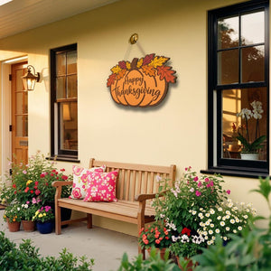 Personalized Thanksgiving Wooden Sign Happy Thanksgiving Pumpkin & Leaves Door Decor