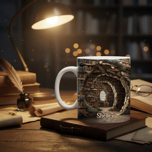 Personalized Bookshelf Mug Custom Name Library Cup, Cozy Reading Gift for Bookworms