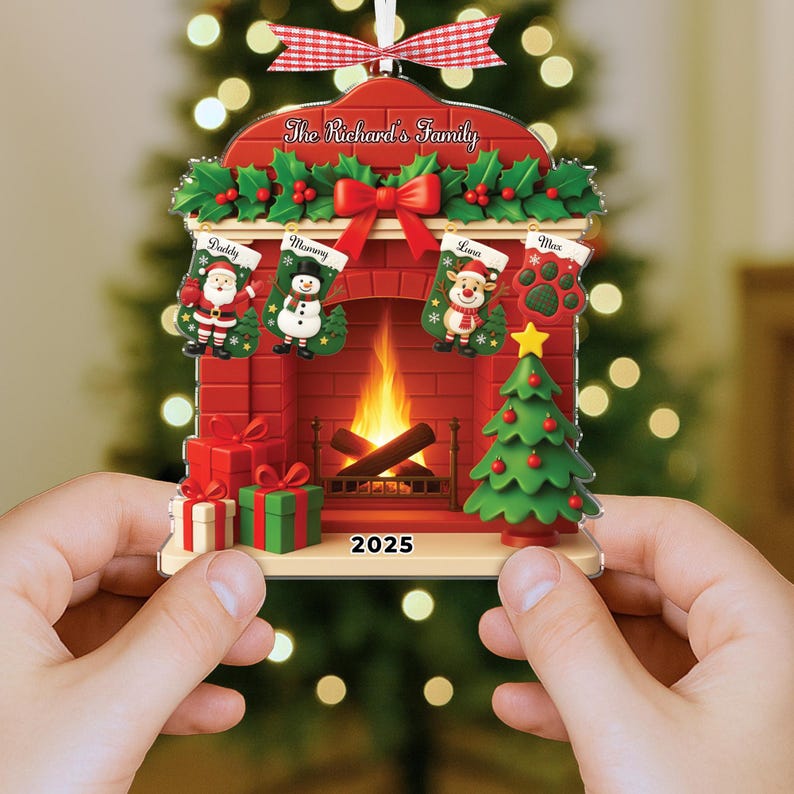 Personalized Family With Pet Christmas Ornament 2025, Custom Stocking Ornament with Names, Holiday Xmas Decoration, Family Keepsake Gift