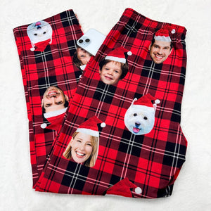 Custom Pajamas Pants Family: Customized Pajama with Face and Dog, Personalized PJs, Christmas Trousers