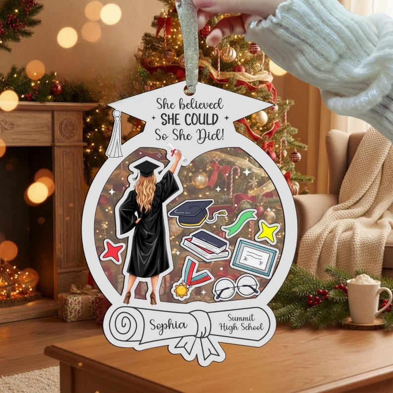 Custom Name Graduation Ornament, Senior 2025 Gift, Personalized High School College Keepsake Decor, Celebrate Her Success, Graduate Ornament