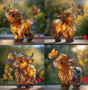 Highland Cow Suncatcher: Acrylic Butterfly Window Hanging