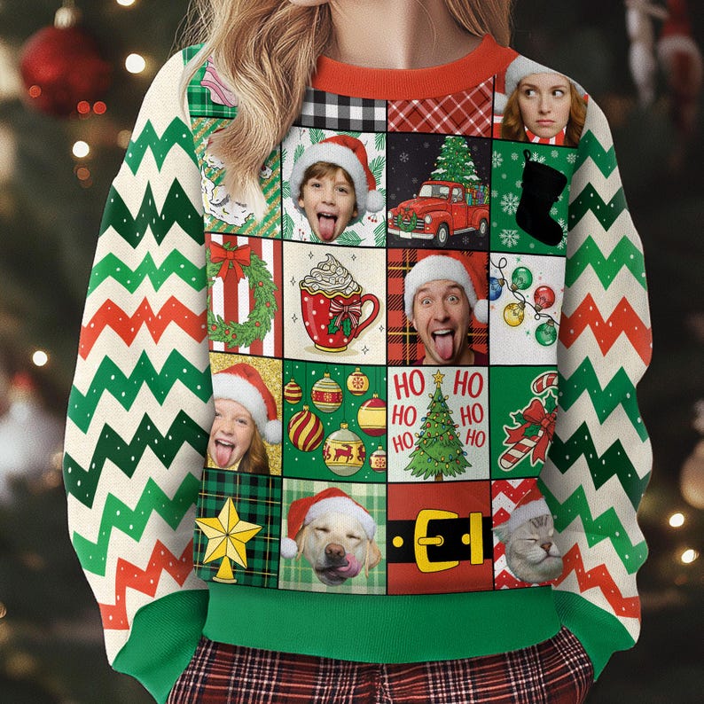 Personalized Face Christmas Sweater, Custom Pet Ugly Sweatshirt, Reunion Festie Family Christmas Sweater, Funny Custom Face Sweatshirt
