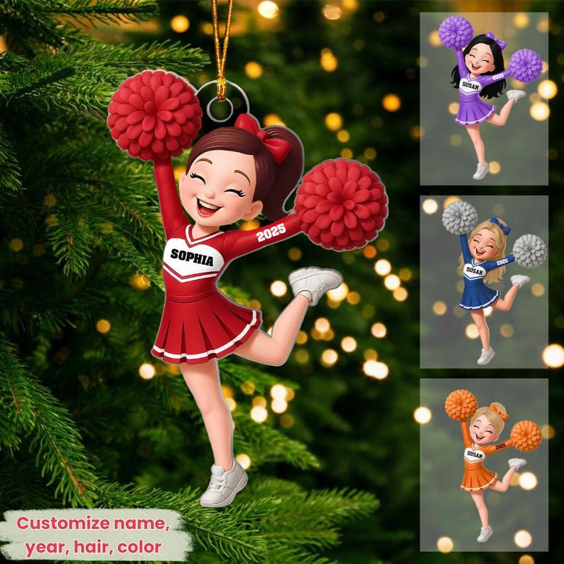 Personalized Cheerleader Ornament, Custom Cheering Ornament, Cheer Xmas Ornament, Cheerleading Team Gift, Cheerleader Gift, Cheer Mom Gift