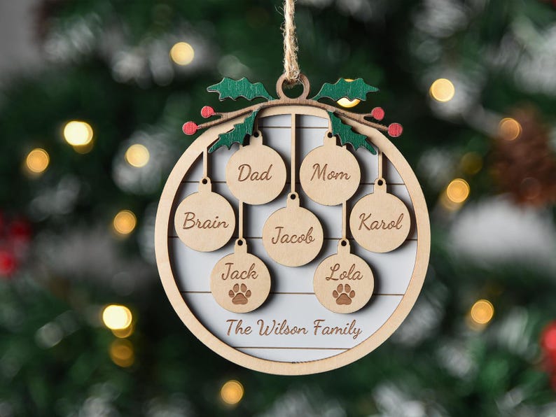 Personalized Family and Pet Ornament, Christmas Tree Wooden Ornament,Family Christmas Ornament 2025, People & Paw Print Combo, Holiday Decor