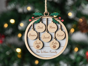 Personalized Family and Pet Ornament, Christmas Tree Wooden Ornament,Family Christmas Ornament 2025, People & Paw Print Combo, Holiday Decor