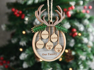 Personalized Family and Pet Ornament, Christmas Tree Wooden Ornament,Family Christmas Ornament 2025, People & Paw Print Combo, Holiday Decor