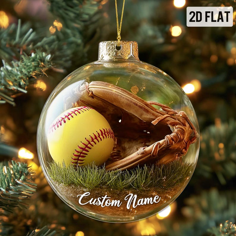 Custom 2D Flat Sports Ball Christmas Ornament Set Custom Name Acrylic Ornament for Baseball, Tennis, Golf, Bowling, and Pickleball Players