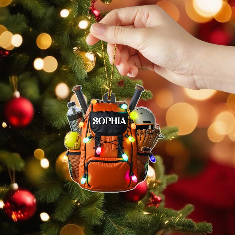 Personalized Softball Bag Christmas Ornament, Custom Softball Player Gear Acrylic Decor, Sports Equipment Keepsake, Gift for Softball Lovers