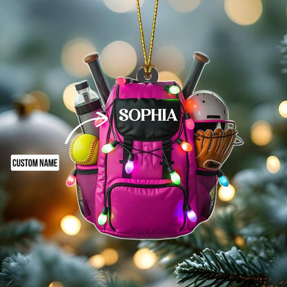 Personalized Softball Bag Christmas Ornament, Custom Softball Player Gear Acrylic Decor, Sports Equipment Keepsake, Gift for Softball Lovers
