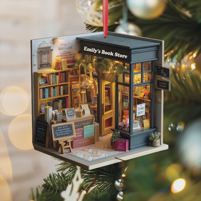 Custom 2D Book Shop Ornament - Personalized Bookstore Christmas Decoration For Readers & Writers