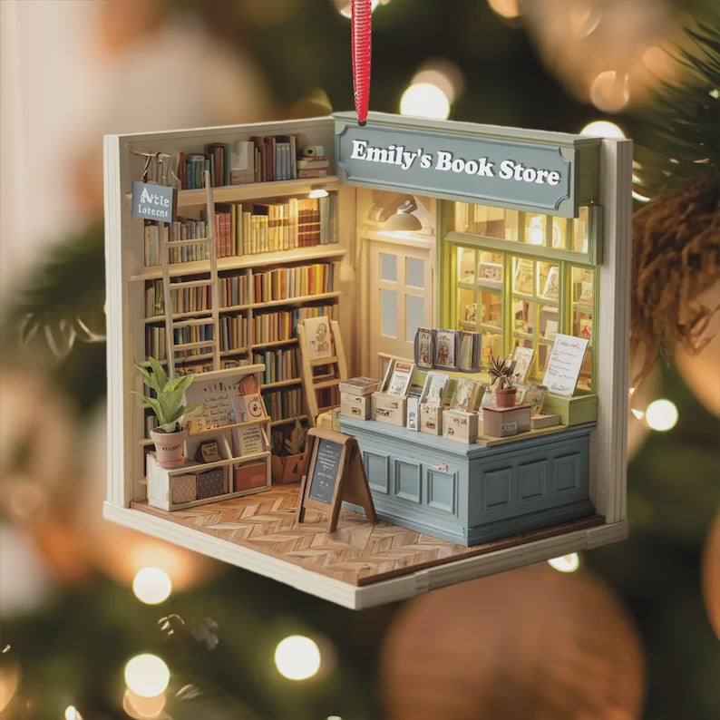Custom 2D Book Shop Ornament - Personalized Bookstore Christmas Decoration For Readers & Writers