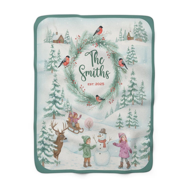 Personalized Winter Wonderland Fleece Blanket Family Christmas Gift